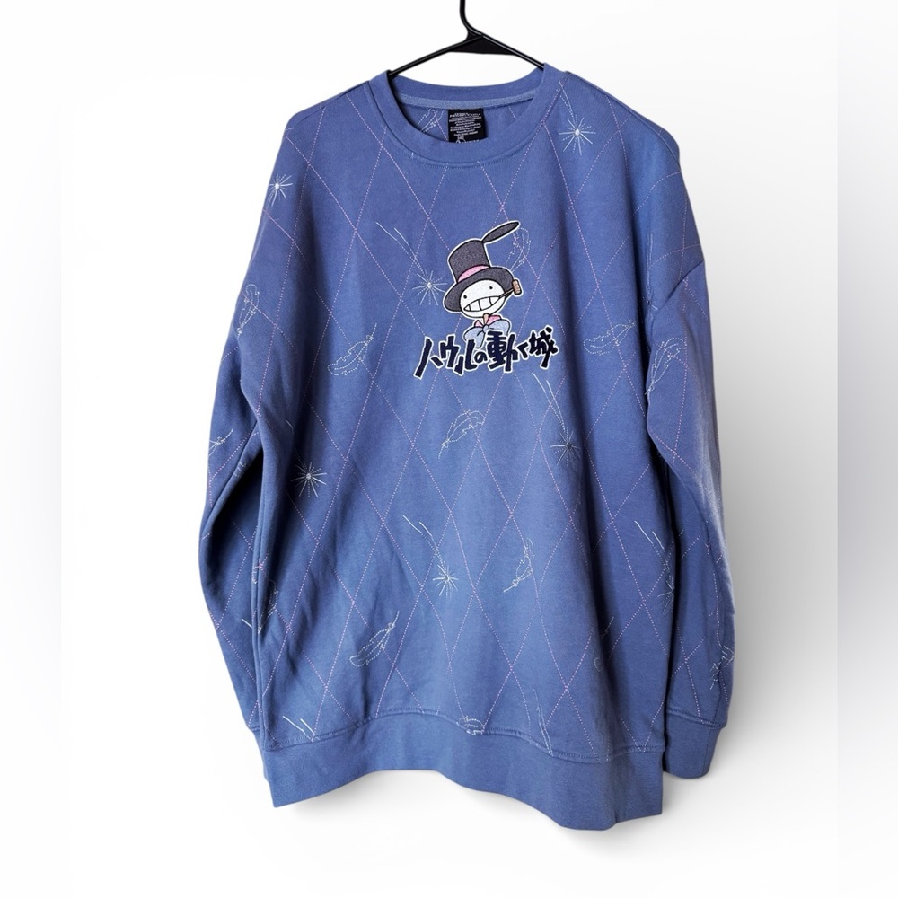 Boxlunch Studio Ghibi Howl’s Moving Castle blue embroidered crewneck sweatshirt